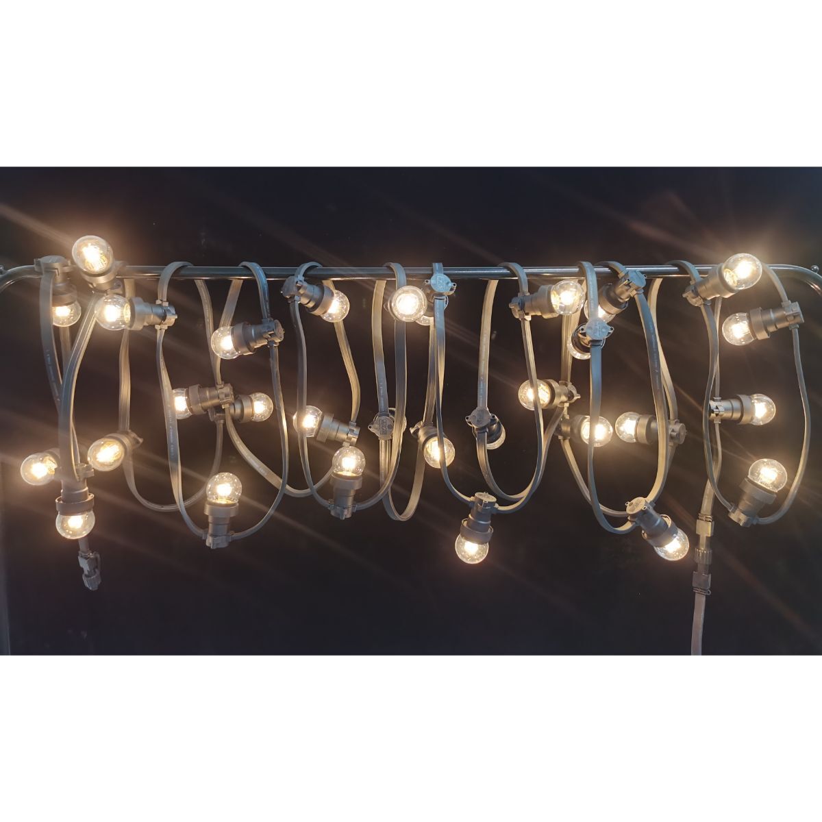 10m ljuskedja, Svart, 10xE27 uttag, 1m