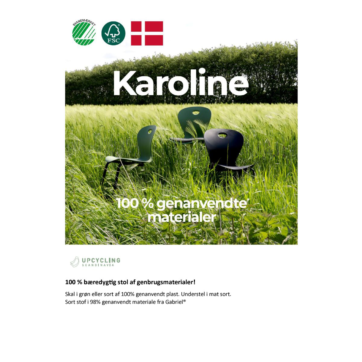 KAROLINE Stapelstol m/sitsklädsel Återvunnen plast