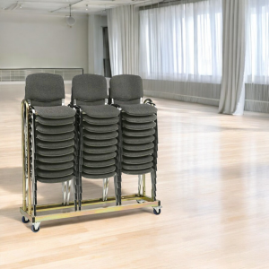 30 Ekonomi stoppade stapelstolar i mörkgrått inkl. stolvagn för 30 stolar