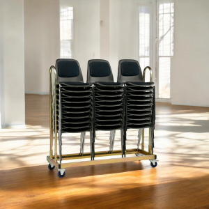 30 Bertram stapelstolar med svart stoppning inkl. stolvagn