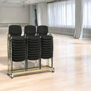 30 Ekonomi stoppade stapelstolar i svart inkl. stolvagn för 30 stolar