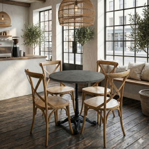 Grå marmorlook bordskiva rund